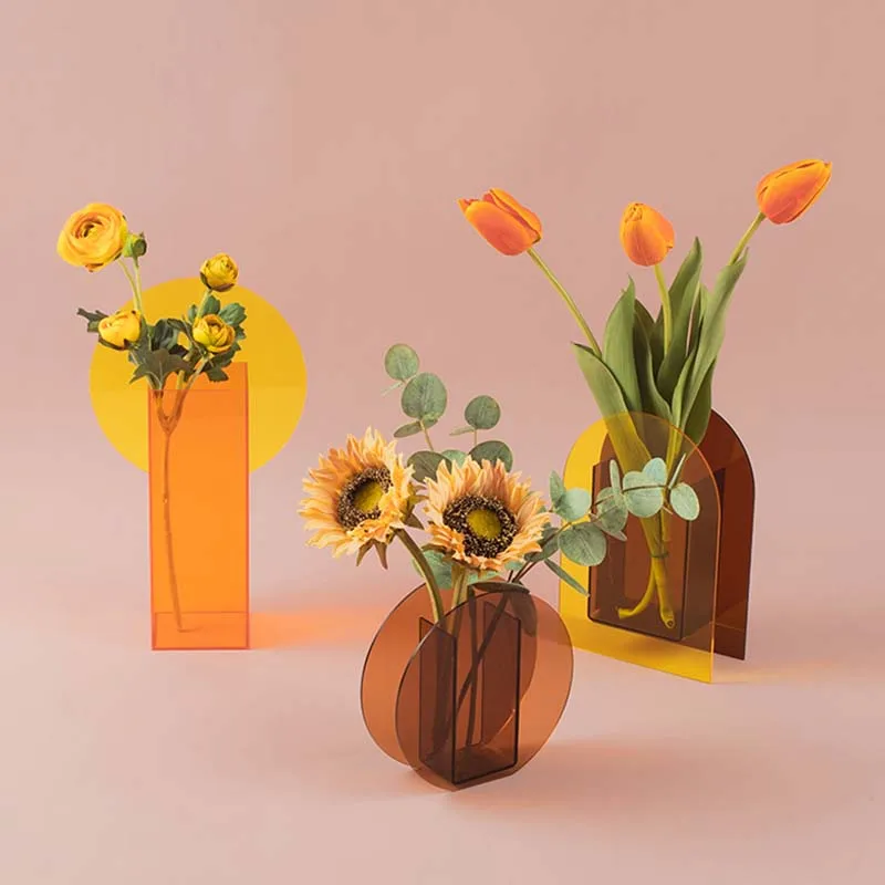 

Lns Color Acrylic Vase Simple Art Geometric Transparent Living Room Arrangement Flower Desktop Decoration