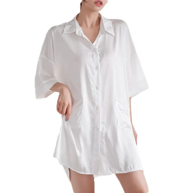 

CX Shirt Pajamas Women's Summer Sexy Ice Thin Silk Loose Nightdress Homewear Free Shipping