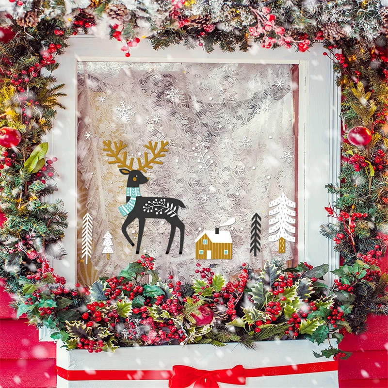 Zollor Рождественский олень Снежинка дом Электростатическая стеклянная паста