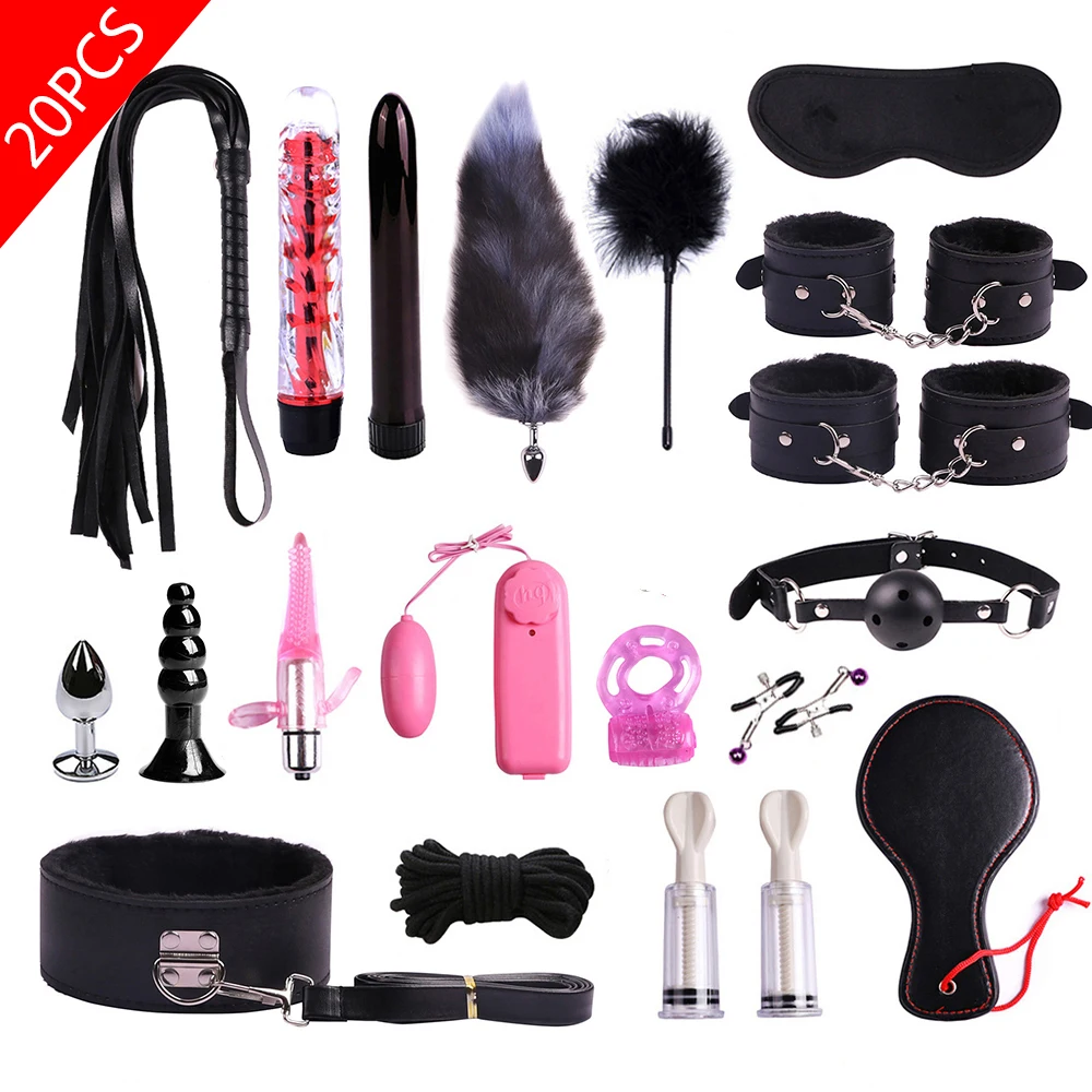 Набор для бондажа интимные игрушки взрослых наручники зажимы сосков кнут кляп