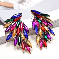 new fashion wing shaped hollowed out metal colorful crystals drop earrings fine rhinestone jewelry accessories for women