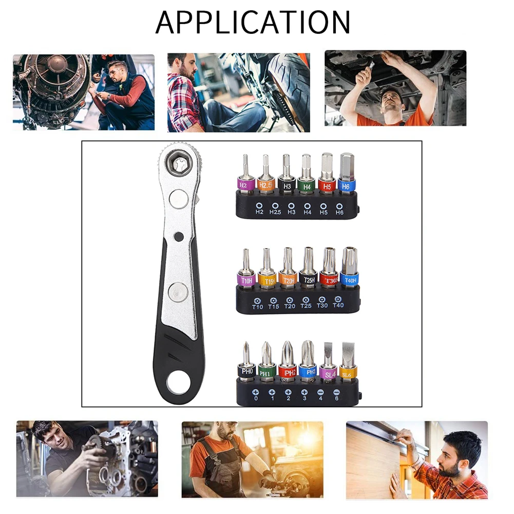 

19PCS Multifunction Ratchet Wrench Drive 1/4 Inch Hex Socket Wrench Hand Tool With Various Screwdriver Bits Ratchet Wrench Set
