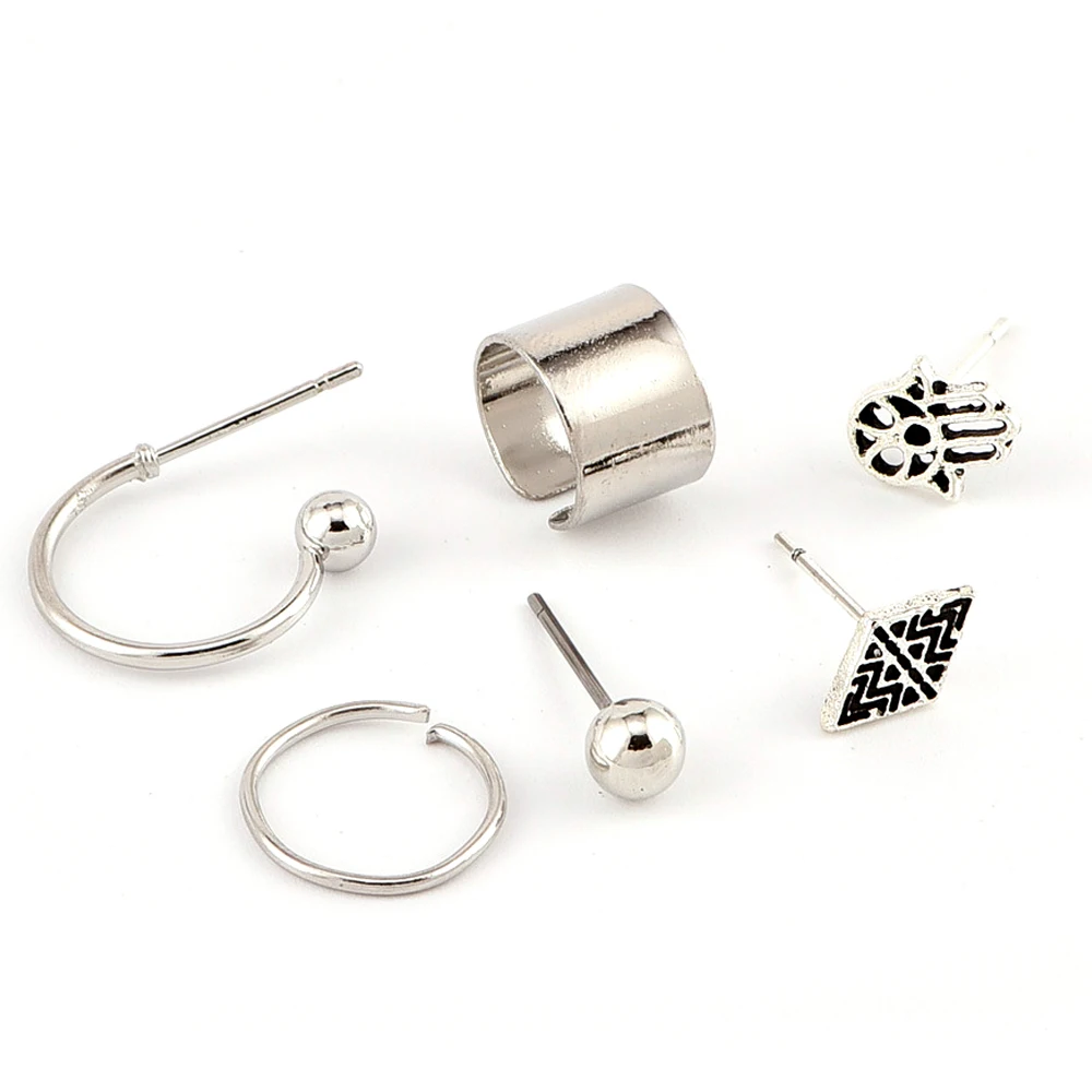 6 шт./компл. Женская мода Винтажные бусины Геометрическая Фатима серьги гвоздики