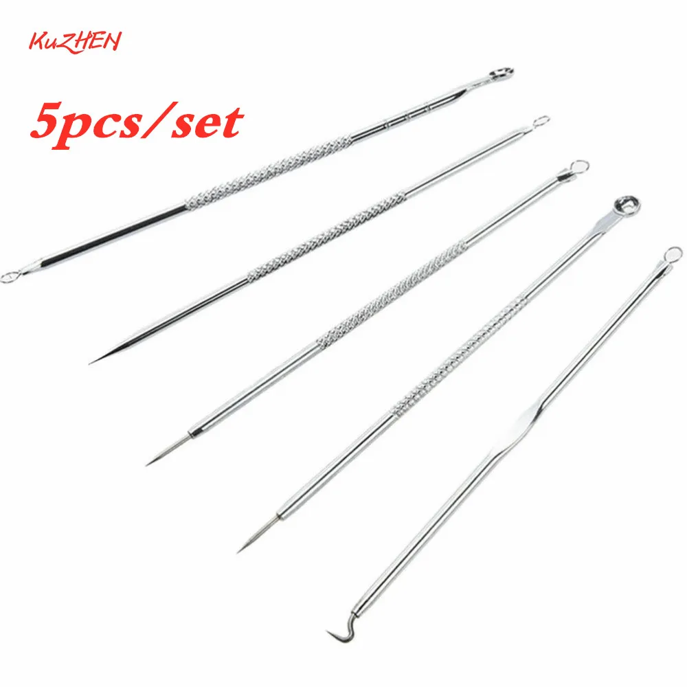 

5Pcs Double-end Stainless Steel Facial Blackhead Acne Pimple Pustule Blemish Remover Needle Extractor Cleansing Skin Care Tools