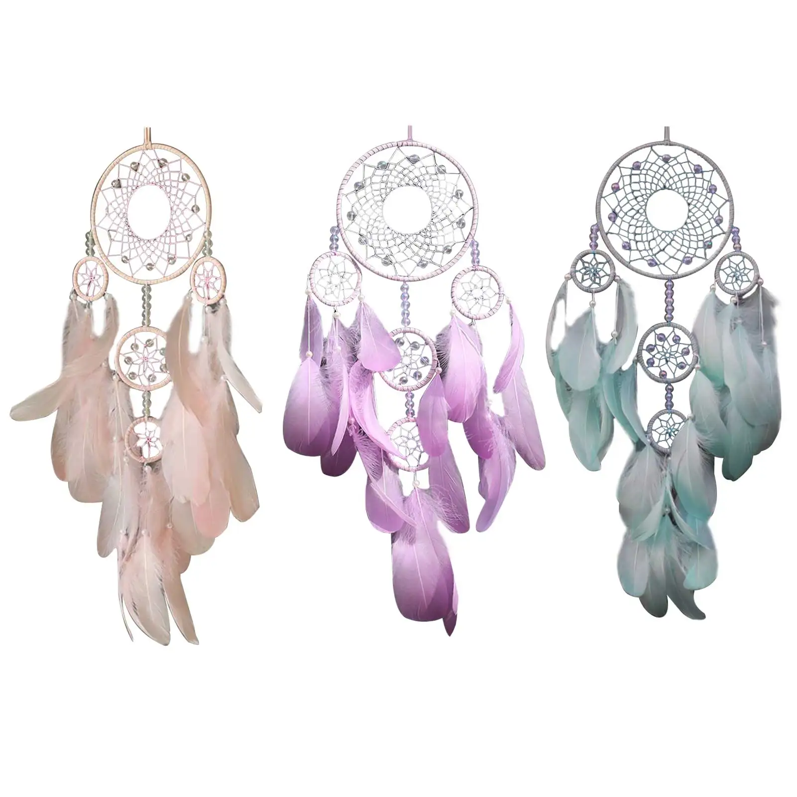 В стиле ретро украшенные перьями Круговой пером настенный Винтаж Dreamcatchers