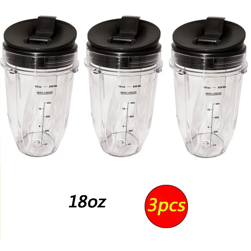 3 pcs Nutri Ninja 18-Ounce Cup with Sip N Seal Lidsfor Blenders Durable Good Seal Ring Keep Fresh Sport Plastic Bottle  Parts