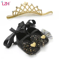 lzh soft soled toddler shoes for girls princess shoes crown tiara 2pcs outfit newborn baby girl first time walking shoes for kid