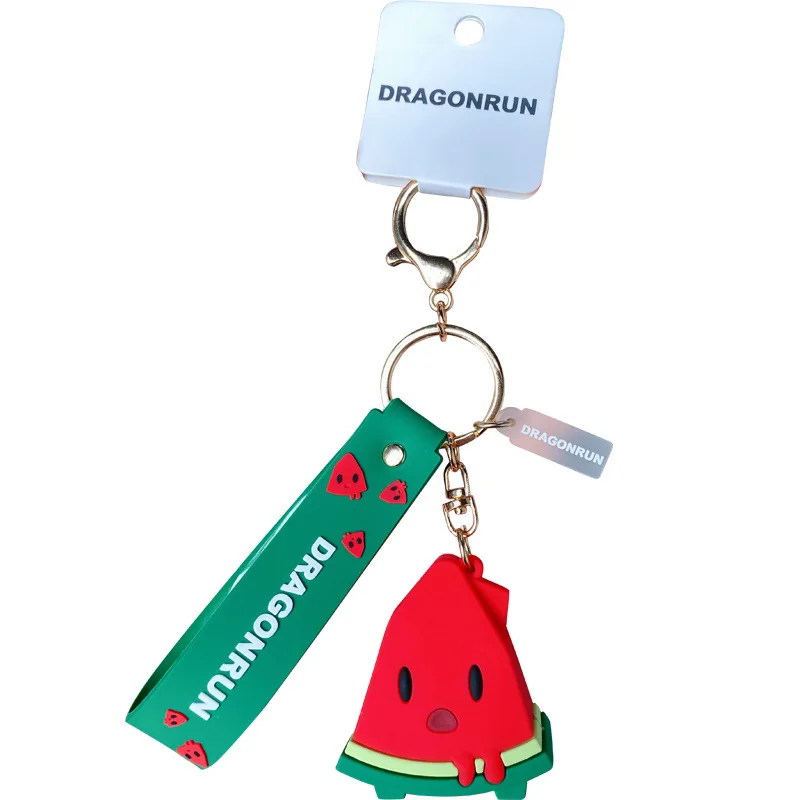 

Cartoon Watermelon Durian Keychain Creative Cute Silicone Fruit Model Bag Pendant Car Key Couple's Charm Accessories Keyring New