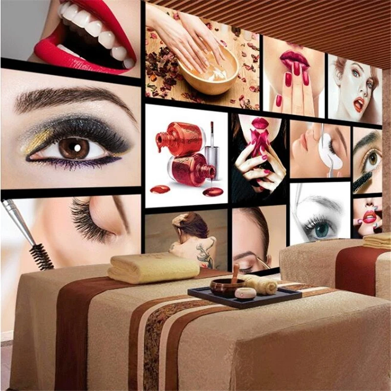 wellyu Custom wallpaper 3d European and American fashion semi-permanent facial eyebrows nails beauty salon background | Обустройство