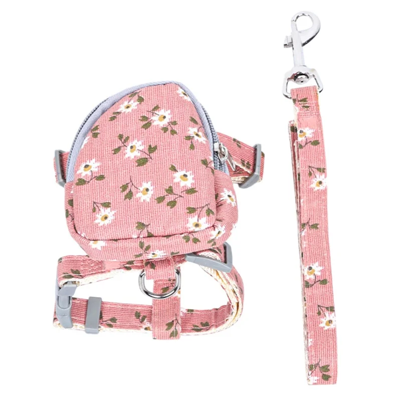 

Floral Cat Harness Bag with Adjustable Leash Set Small Fresh Anti Break Off Comfortable Pet Traction Rope Outdoor Hiking Supply