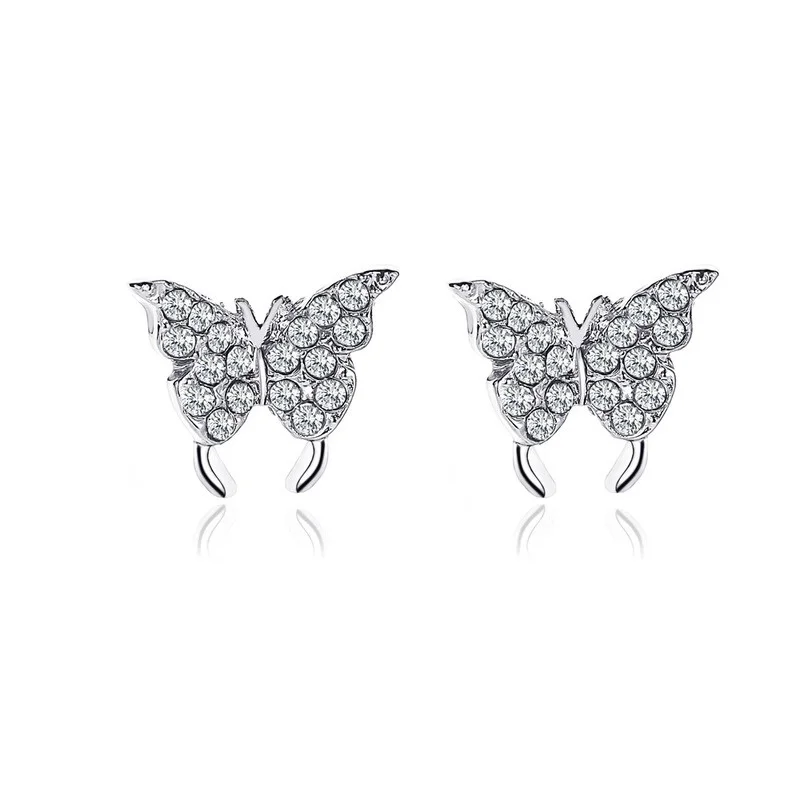 

2020 Fashion Elegant Crystal Butterfly Stud Earrings For Women No Piercing Fake Cartilage Cute Statement Earring Gifts