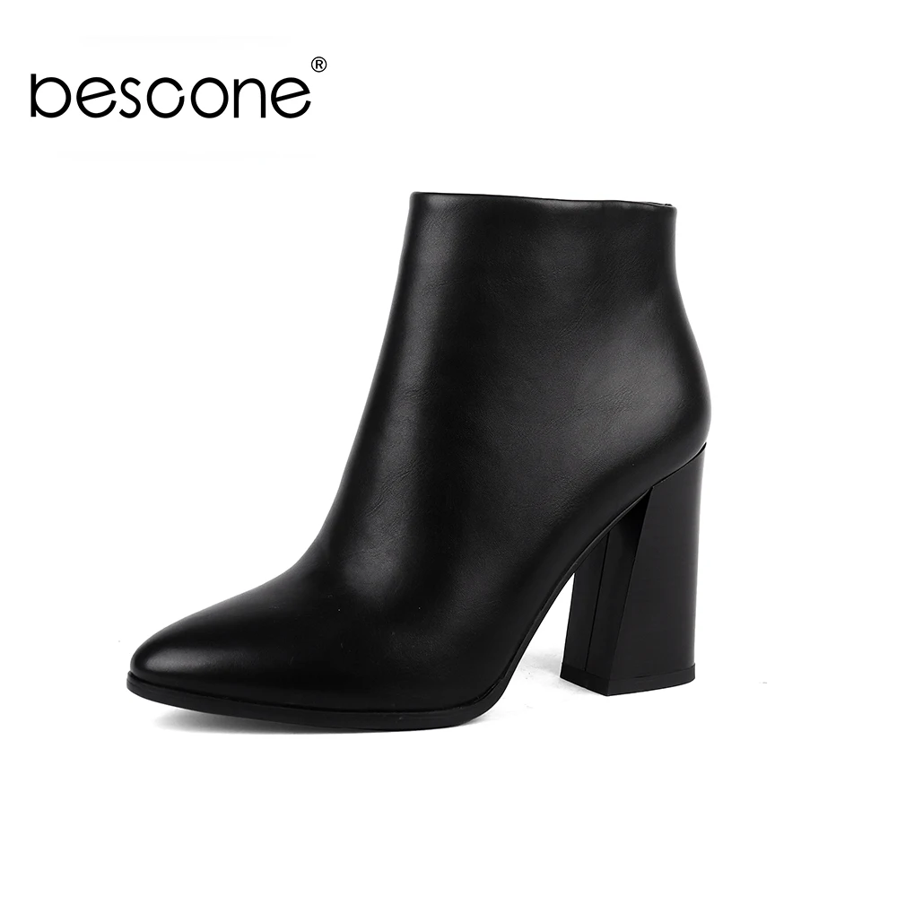 Женские сапоги с острым носком BESCONE зимние теплые до середины икры из микрофибры