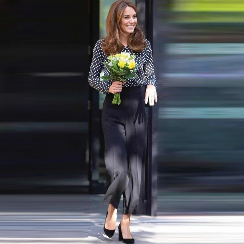 Kate Middleton весна/лето новая рубашка в горошек с длинным рукавом однобортный широкие