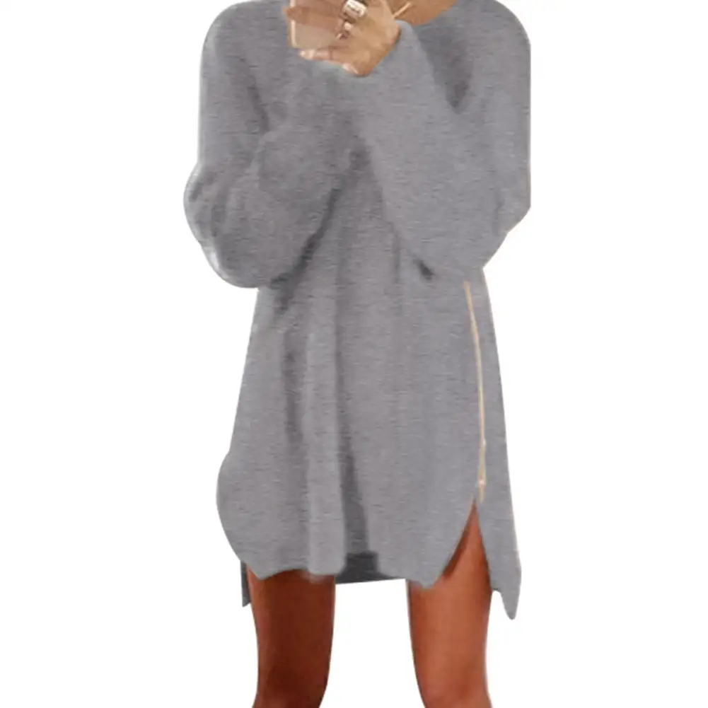 Женское однотонное платье-свитер на молнии с длинным рукавом | Женская одежда