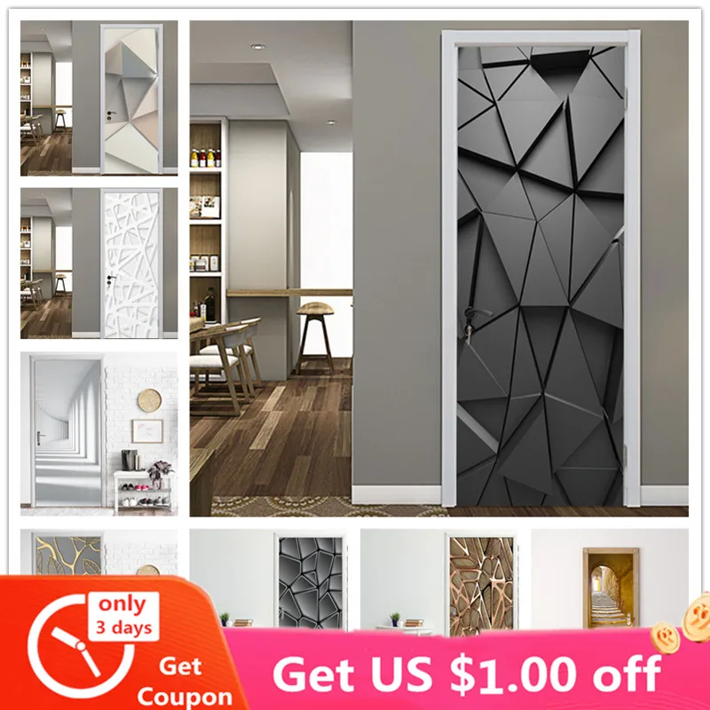 

2PCS/Set Fashion Geometric Door Sticker Wallpaper On The Door Home Decoration Self Stick Wallpaper Waterproof Renovation Poster