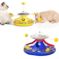 cat toy interactive multi functional turntable track with funny teasing cat stick balls food dispensing toy pet cat supplies