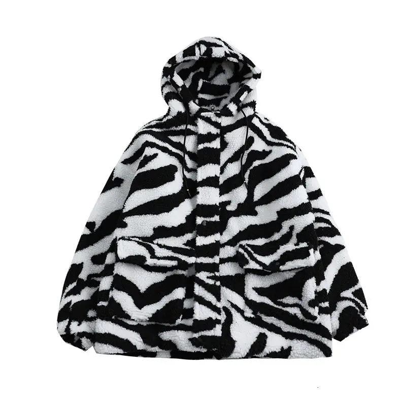 

Winter Thick Lamb Fur Jacket Men's Warm Fashion Retro Hooded Coat Men Streetwear Loose Korean Striped Short Coat Mens Clothes