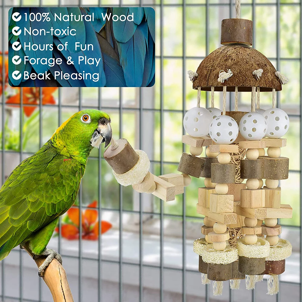 

Natural Wooden Blocks Bird Chewing Toy Parrot Cage Bite Toy Large Parrot Toy Environmental Protection Health Bird Parrot Toy