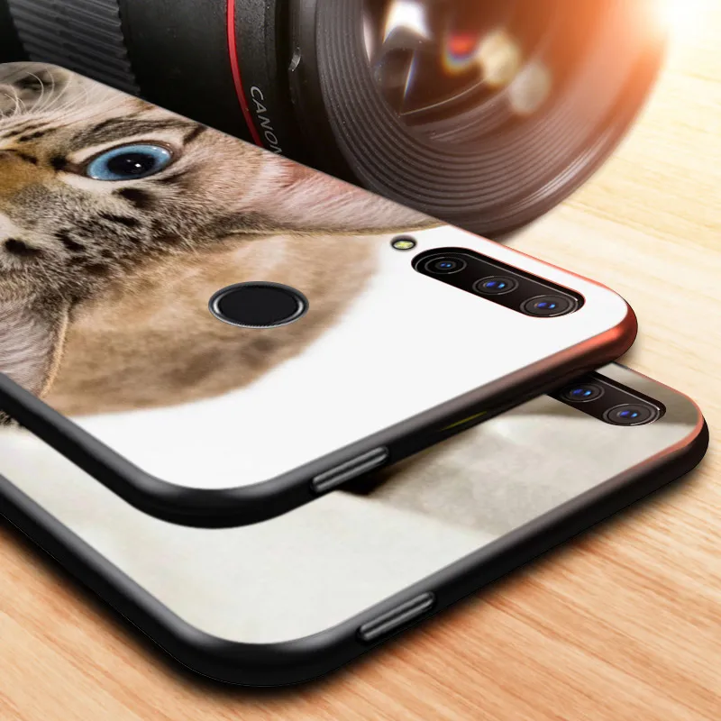 

Silicone Cover Black Big Eye Cat For Huawei Honor 10i 9X 8X 10 9 Lite 8 8A 7A 7C 7S Pro Bright Glossy Phone Case
