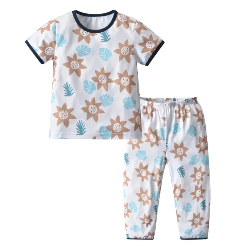 

2 Pieces Nightwear Set, Kids Floral Print Round Neck Short Sleeve Tops+ Pyjama Trousers for Summer, 18 Months-6 Years