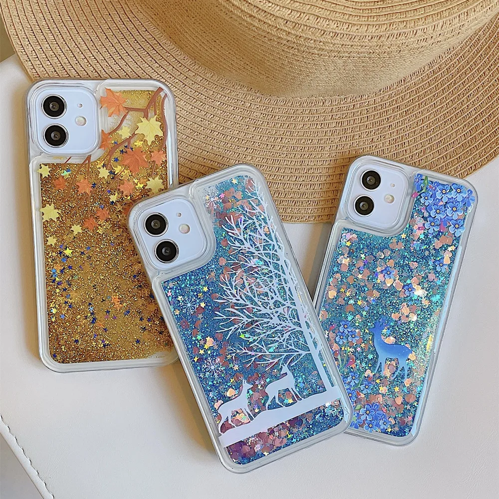 

Dynamic Liquid Quicksand Phone Case for iPhone 13 Pro Max 12 Mini 11 XR XS 6 7 8 Plus SE 2020 Fashion Cute Painted Glitter Cover