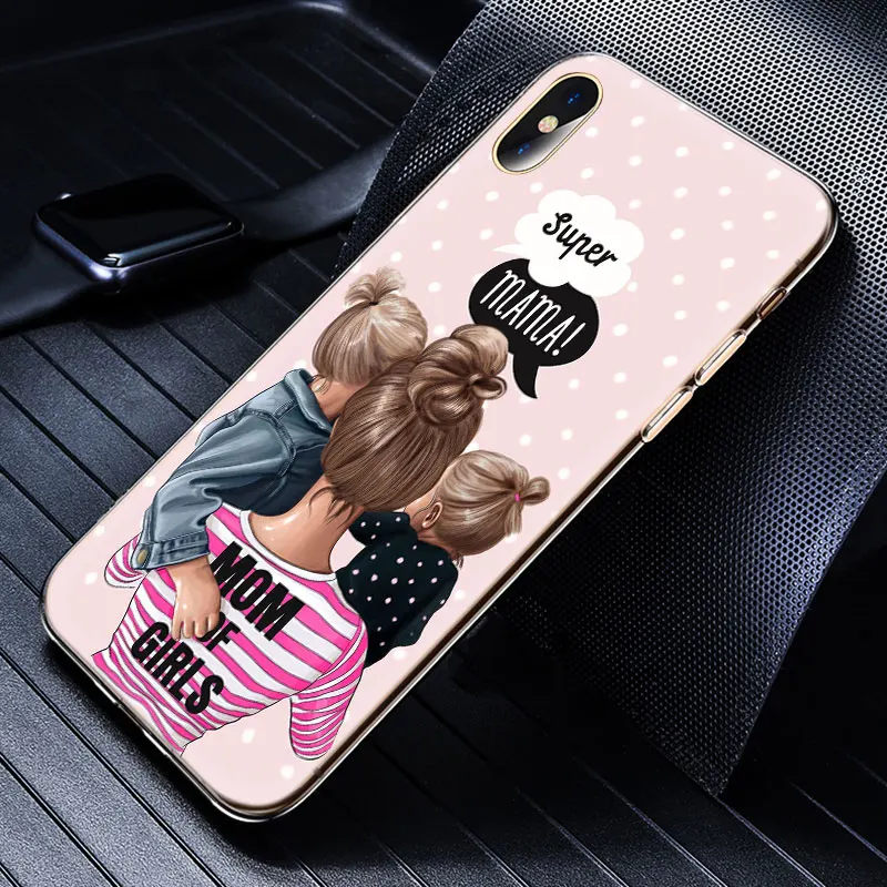 Hot Brown Hair Baby Mom Girl Queen family Silicone Case for Apple iPhone 11 Pro XS Max X XR 6 6s 7 8 Plus 5 5s SE Fashion Cover | Мобильные