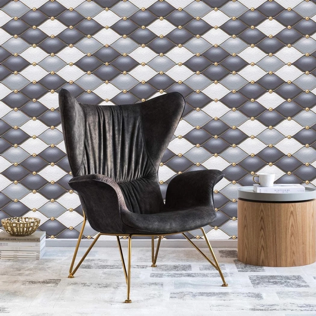 

Съемные 3D-обои с ромбами, самоклеящиеся настенные ПВХ обои серого, черного и белого цветов, клеящиеся обои для детской комнаты