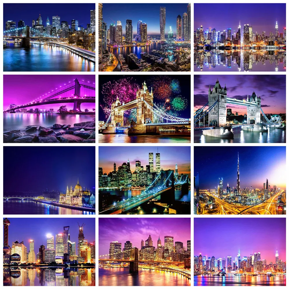 

Алмазная живопись Huacan, полный квадратный город, 5D Вышивка, мозаика, наборы для вышивки крестиком, мостик, подарок ручной работы