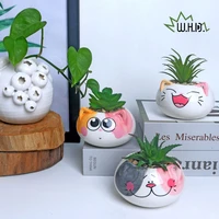korean cartoon cute animal flower pot round cat figurines miniature model fairy garden decoration planter ceramic pot