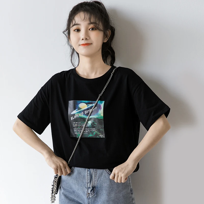 Новинка лета 2020 модная черная футболка в гонконгском стиле с принтом и коротким