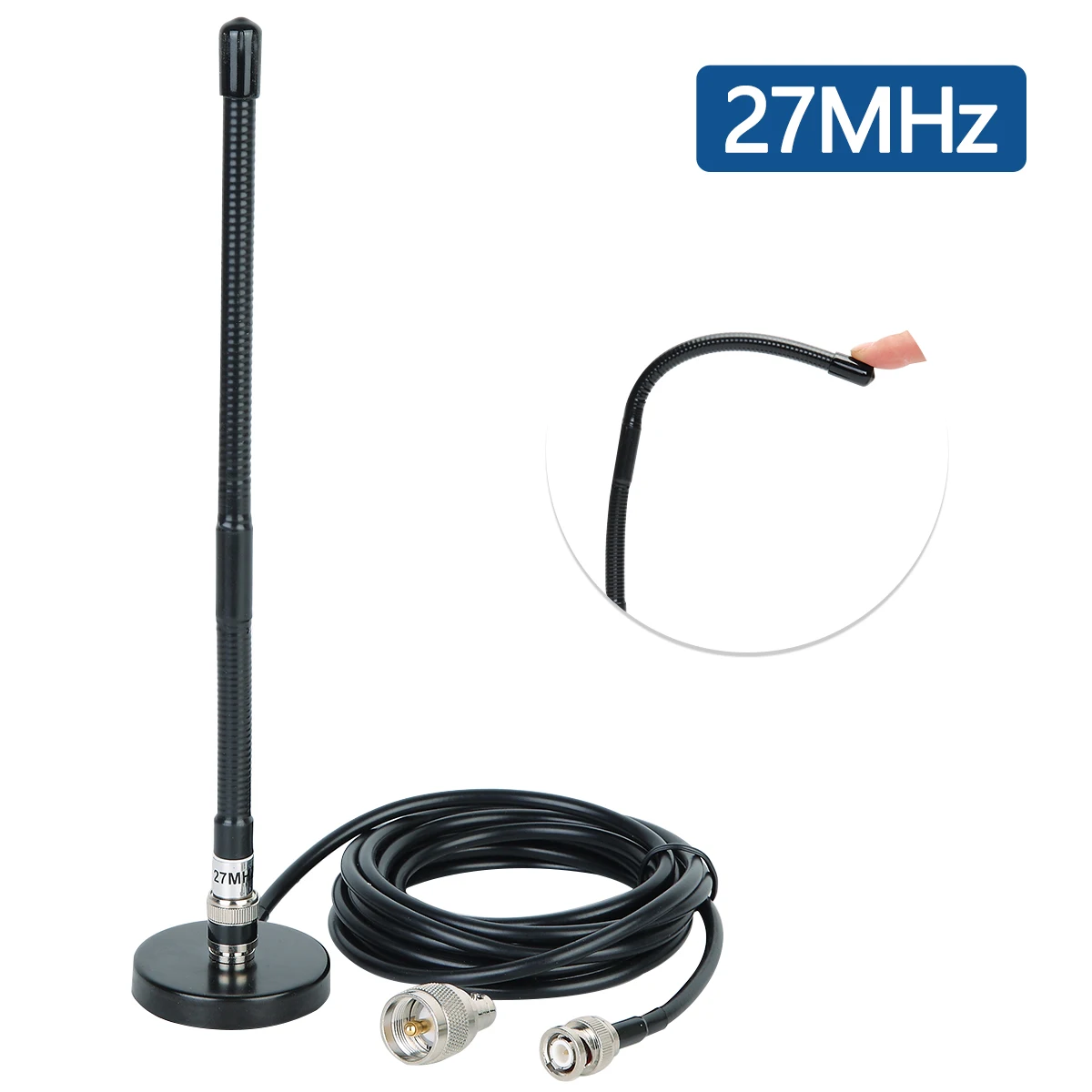

CB Antenna 27MHz Soft Whip Magnetic Base with BNC&PL259 Male Connector for Cobra Midland Uniden Maxon President Car Mobile Radio