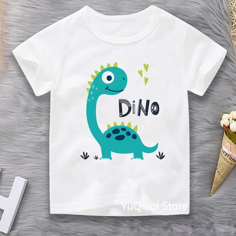 

Cute Dino/Dinosaur Animal Print Funny T Shirts Children's T-Shirts Summer Top Baby Boys Clothes White Camiseta Kids Tshirt Gift