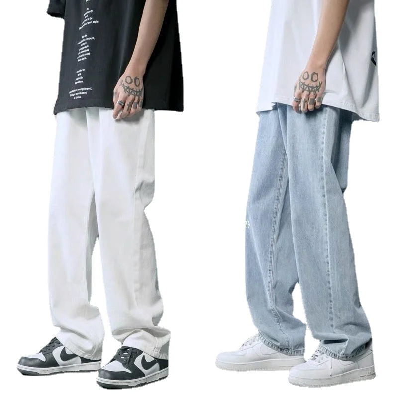 Men's Washed Jeans Summer Loose Straight Trend Ice Silk Denim Jeans for Men Wide Leg Mopping Daddy Pants Tide Men Jeans Trousers