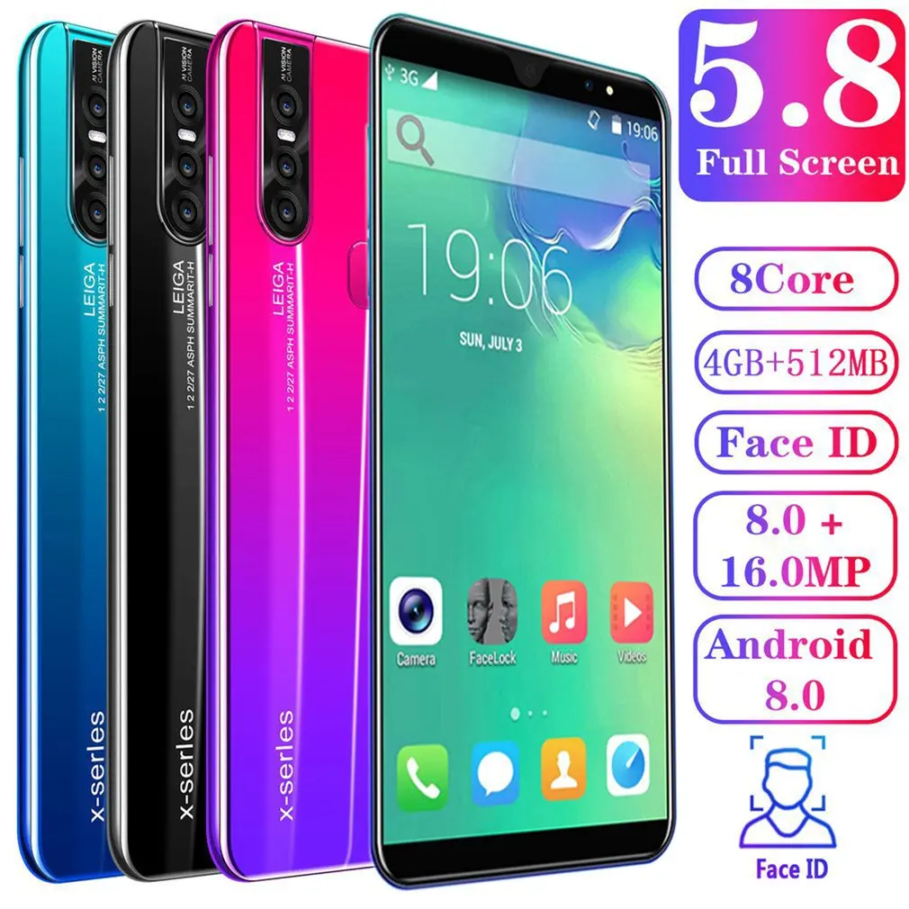 

X27 Plus 5.8 inch Smartphone WIFI Bluetooth Android 8.0 512Mb / 4Gb 3G Call Mobile Phone Eight Core 8+16MP Portrait recognition