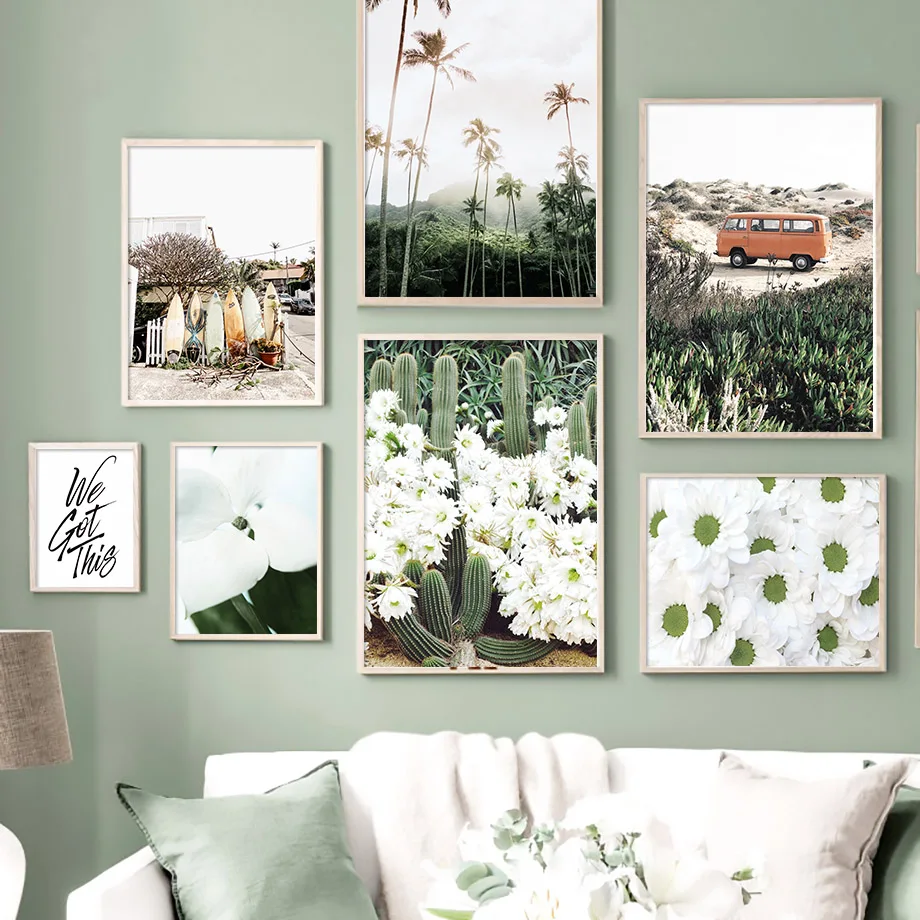 

Car Cactus Palm Tree Surfboard Daisy Wall Art Canvas Painting Nordic Posters and Prints Wall Pictures for Living Room Decor