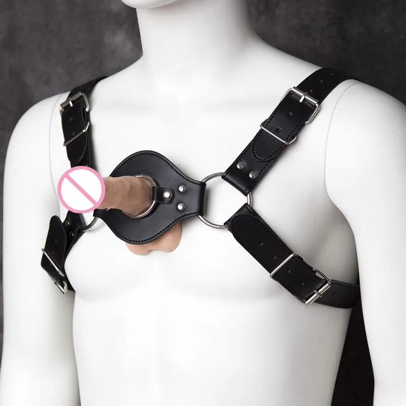 Мужской кожаный бондаж мужской Регулируемый грудь портупея с подтяжками черный