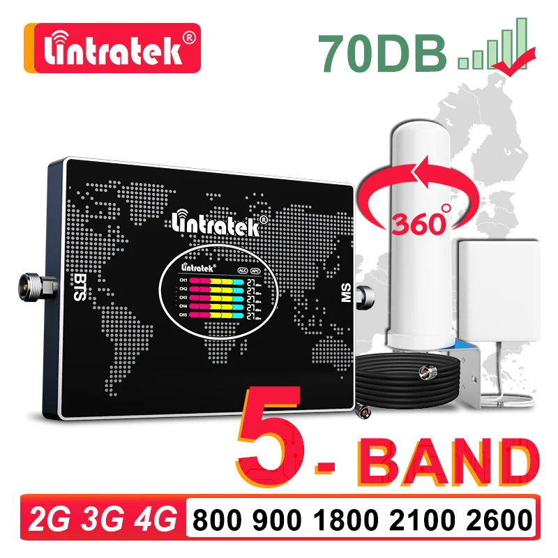 Lintratek 5 Диапазонный сотовый усилитель LTE B20 800 900 1800 2100 2600 B7 GSM 2G 3G 4G сигнала Omni