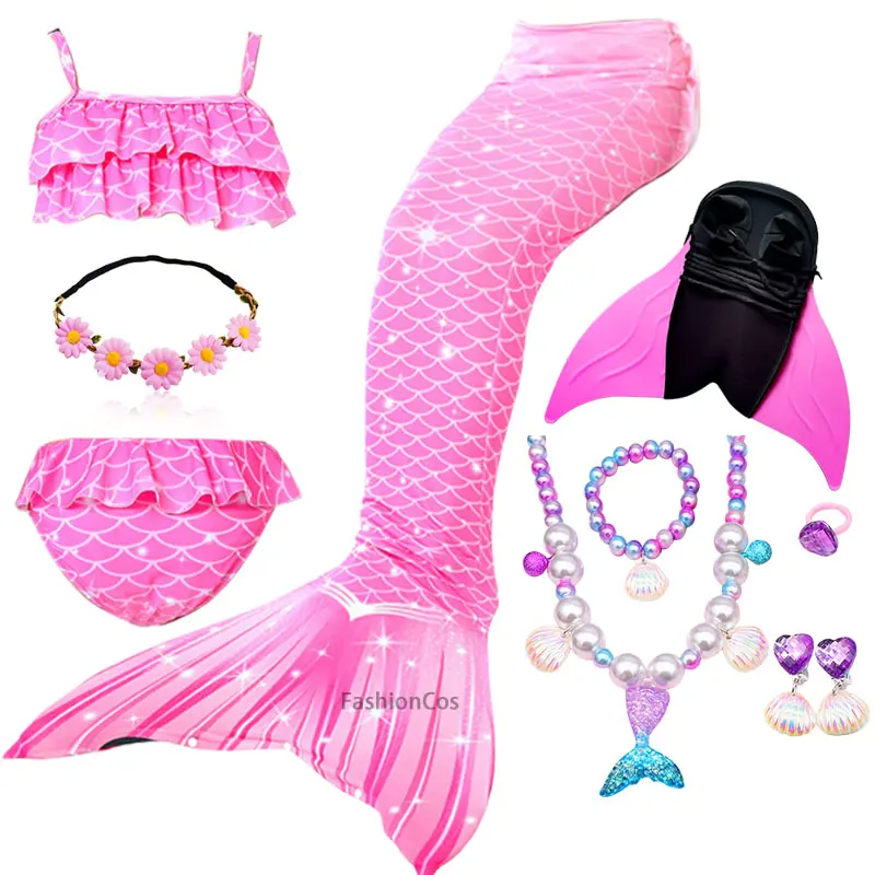 

Swimming Mermaid Tail Kids Girls Halloween Costume Cosplay Children Swimsuit Fantasy Beach Bikini Can Add Monofin Fin Birthday