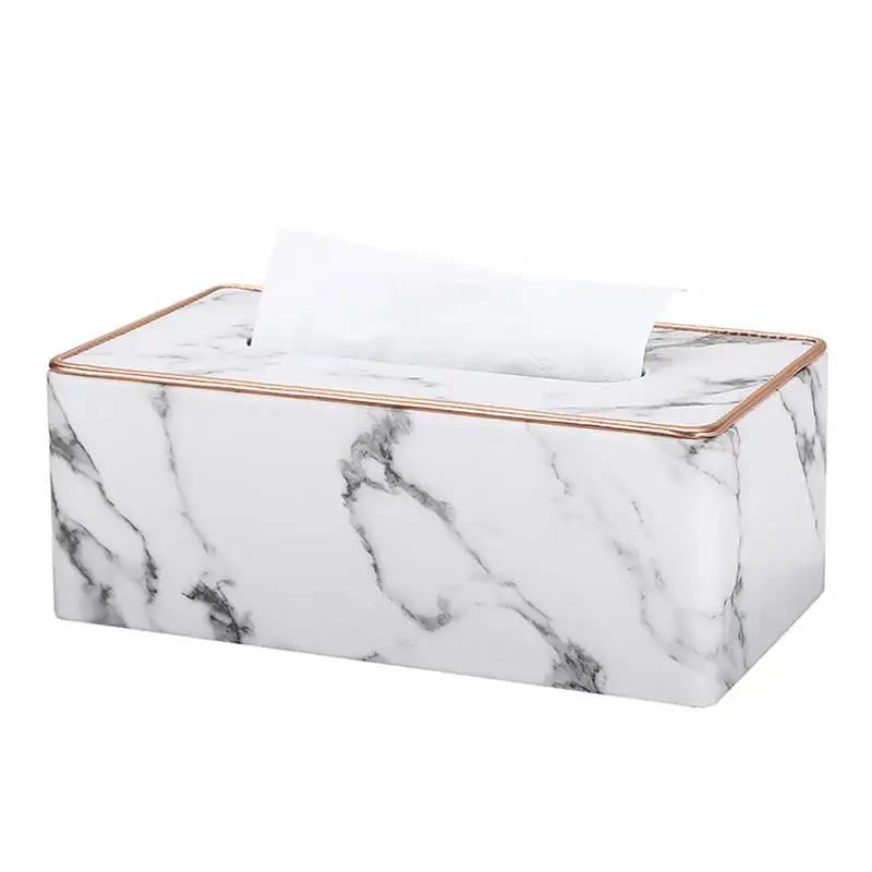 

Marble Pattern Tissue Box Cover Holder With Leather Gold Edge Hotel Drawer Luxury Business Office Dining Home Tissue Boxes