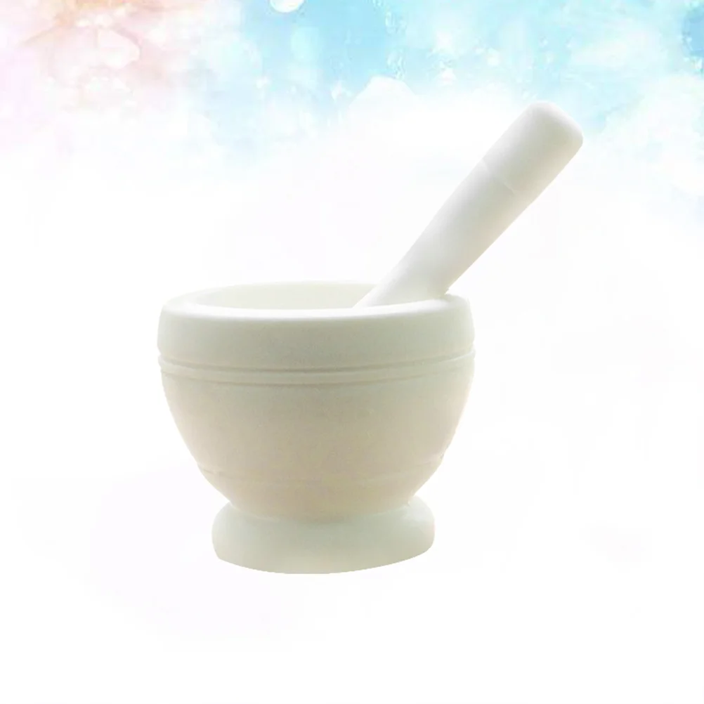 

Kitchen Household Garlic Pugging Pot Pedestal Bowl Mortar and Pestle Set (White)