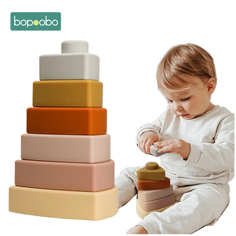 

Bopoobo 6PCS/Set Triangular Silicone Color Building Blocks Educational Toys Nordic Style Early Childhood Education Products