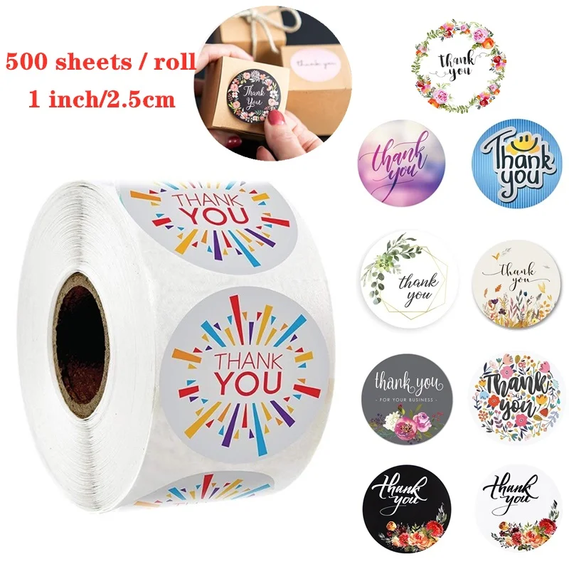 500 шт/рулон цветочные круглые Спасибо наклейки этикетки канцелярские Подарочная