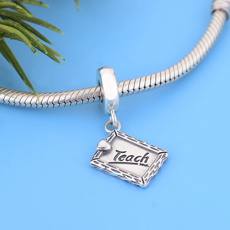 

New 925 Sterling Silver Wish Letter Chalkboard Dangle Charms Beads Fit Original Snake Charm Bracelet DIY Jewelry Making berloque