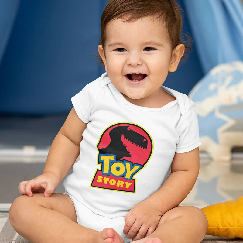 

Toy Story Cartoon Dinosaur Print Baby Bodysuit Clothes Summer Fashion Harajuku Casual O-neck Soft Short Sleeve Newborn Jumpsuit