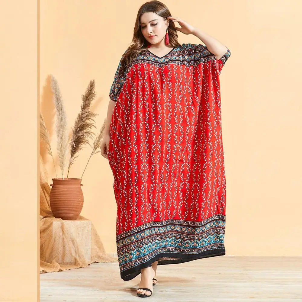 

women printed maxi dress batwing half sleeve robe summer gown Eid Ramadan kaftan Islamic muslim abaya Jubah Djellaba