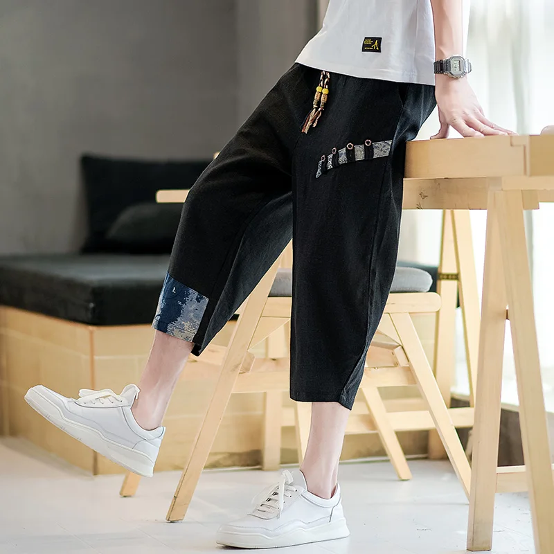 

Men Shorts Summer Linen Chinese Style Sport Loose Straight Casual Cropped Pants Wide Leg Beach Holiday Simple Plus Size M-5XL