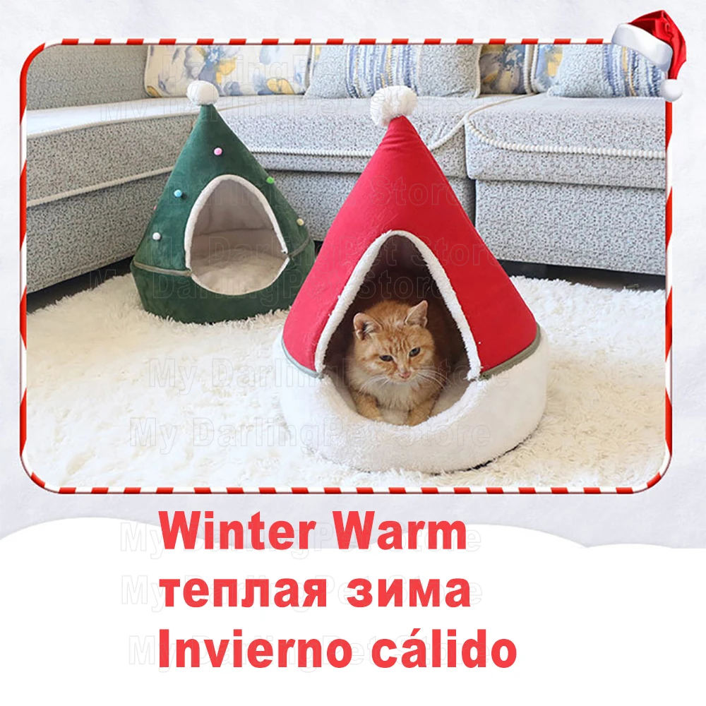 2020 принтом в виде рождественского кота кровать домик для кошек kitty зимние