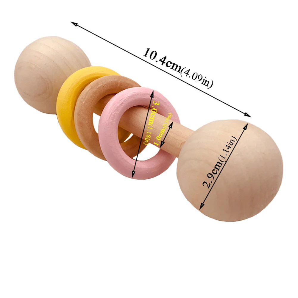 

Wooden Hand Shaking Rattle Rings Bell Teether Baby Chew Teething Shower Toy baby toys gifts for new born baby birthday