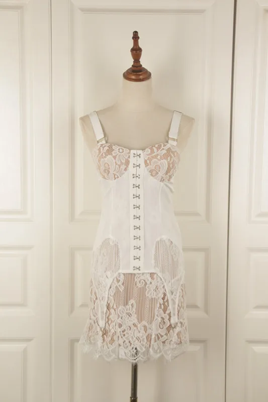 2019 модная женская одежда белый корсет кружевное мини-платье рыболовный крючок