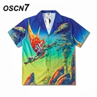 OSCN7 Повседневная Уличная рубашка с коротким рукавом и принтом для мужчин 2021 Гавайские пляжные Большие женские модные рубашки Harujuku для мужчин CXX16